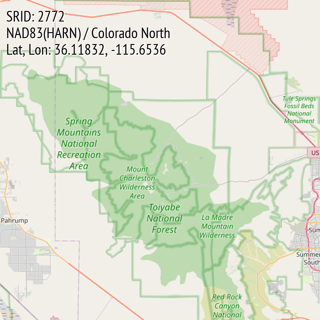 NAD83(HARN) / Colorado North (SRID: 2772, Lat, Lon: 36.11832, -115.6536)