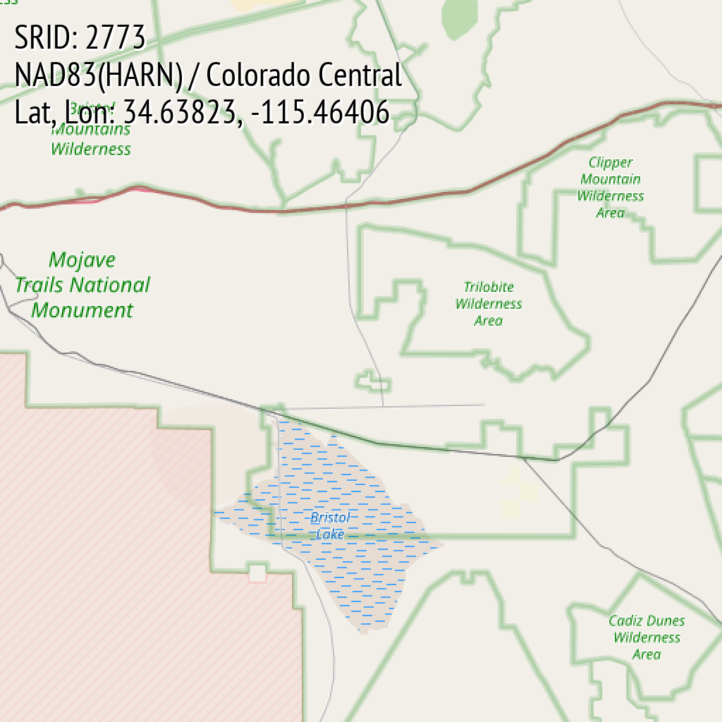 NAD83(HARN) / Colorado Central (SRID: 2773, Lat, Lon: 34.63823, -115.46406)