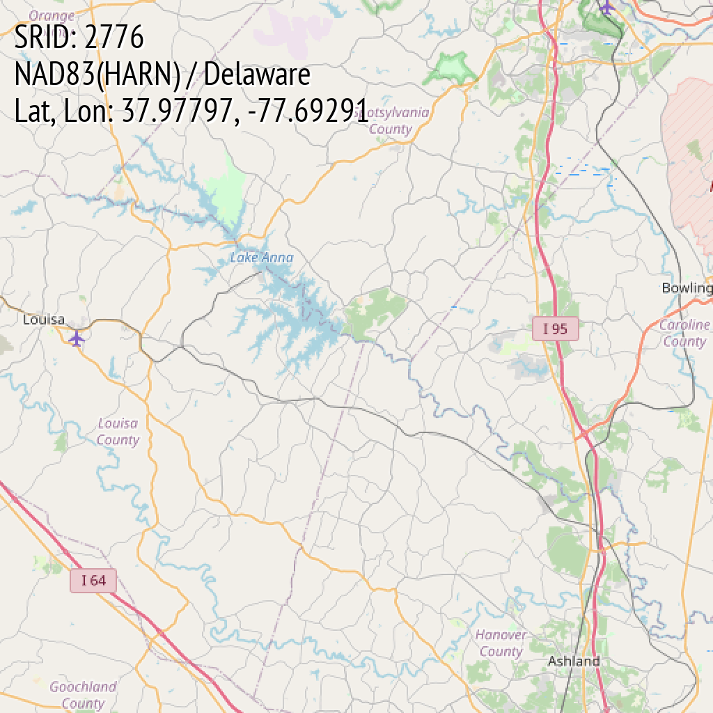 NAD83(HARN) / Delaware (SRID: 2776, Lat, Lon: 37.97797, -77.69291)