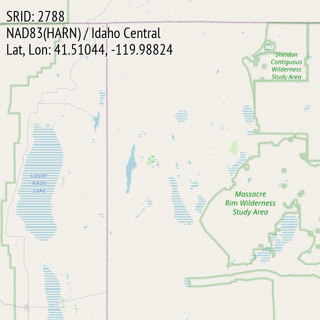 NAD83(HARN) / Idaho Central (SRID: 2788, Lat, Lon: 41.51044, -119.98824)