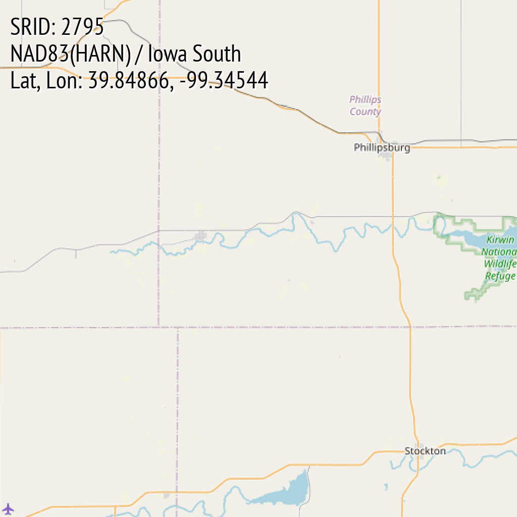NAD83(HARN) / Iowa South (SRID: 2795, Lat, Lon: 39.84866, -99.34544)