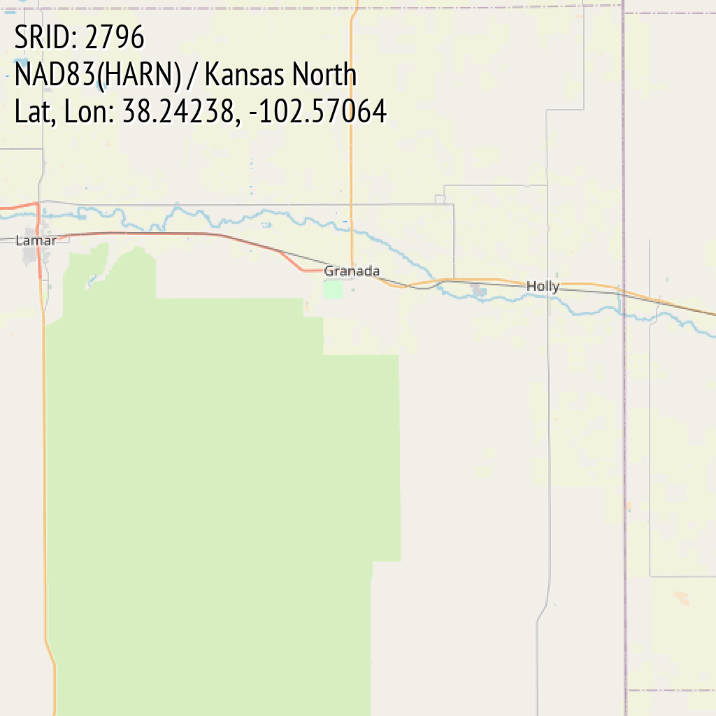 NAD83(HARN) / Kansas North (SRID: 2796, Lat, Lon: 38.24238, -102.57064)