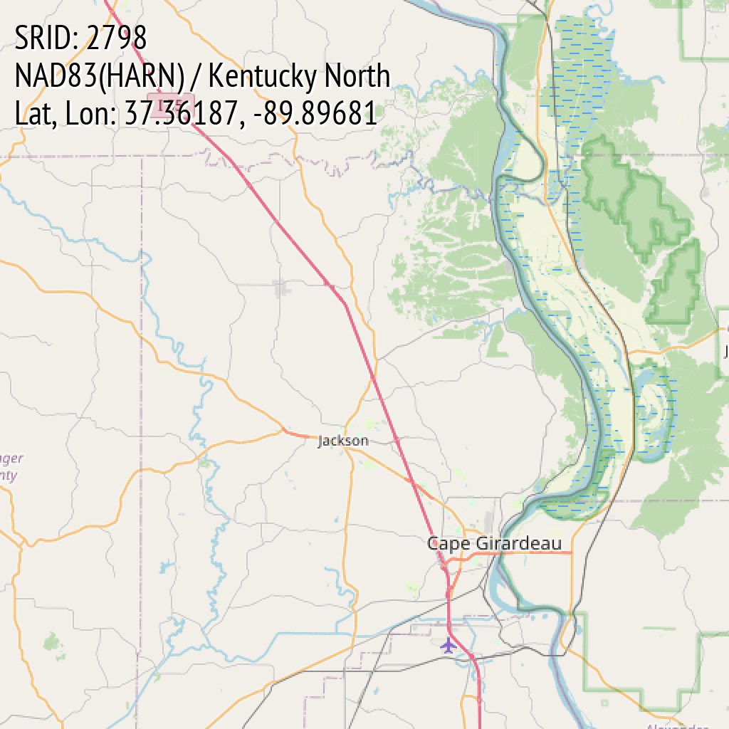 NAD83(HARN) / Kentucky North (SRID: 2798, Lat, Lon: 37.36187, -89.89681)