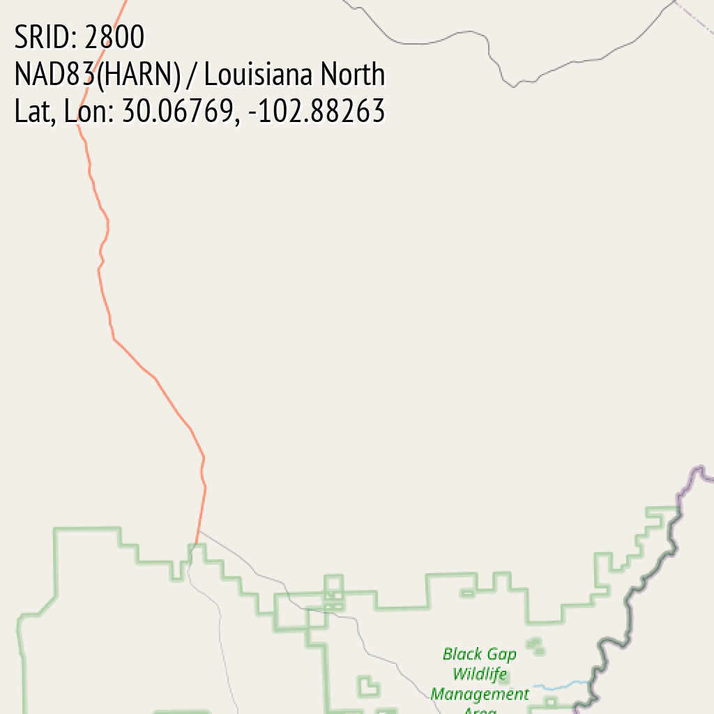 NAD83(HARN) / Louisiana North (SRID: 2800, Lat, Lon: 30.06769, -102.88263)
