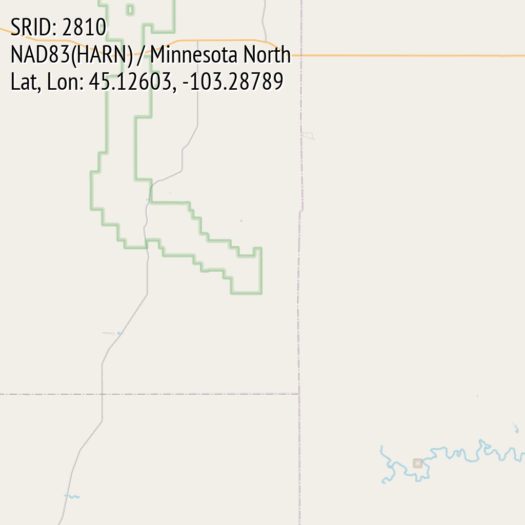 NAD83(HARN) / Minnesota North (SRID: 2810, Lat, Lon: 45.12603, -103.28789)