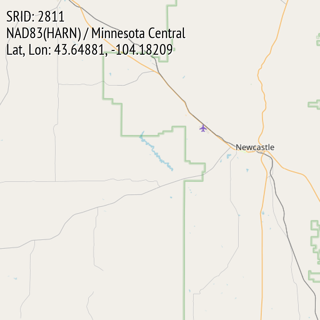 NAD83(HARN) / Minnesota Central (SRID: 2811, Lat, Lon: 43.64881, -104.18209)