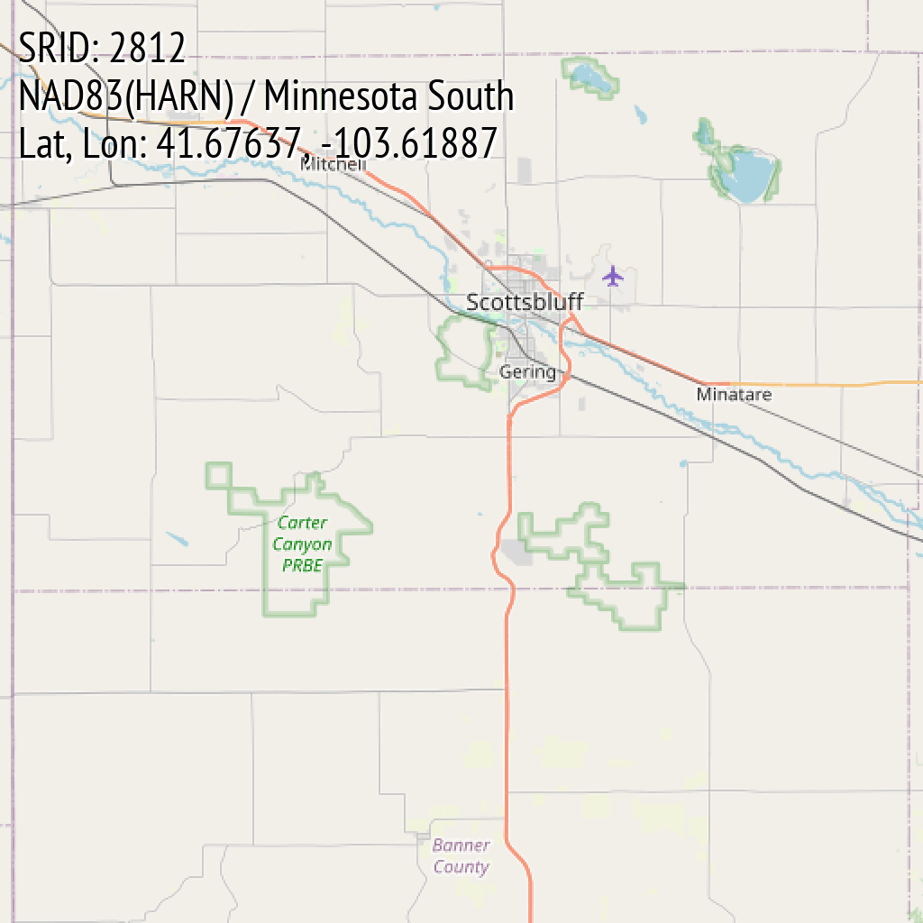 NAD83(HARN) / Minnesota South (SRID: 2812, Lat, Lon: 41.67637, -103.61887)