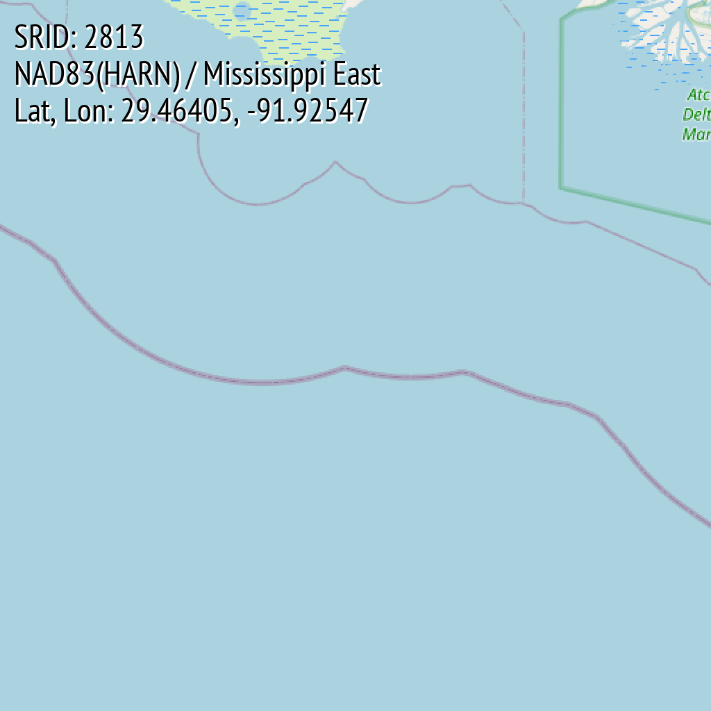 NAD83(HARN) / Mississippi East (SRID: 2813, Lat, Lon: 29.46405, -91.92547)