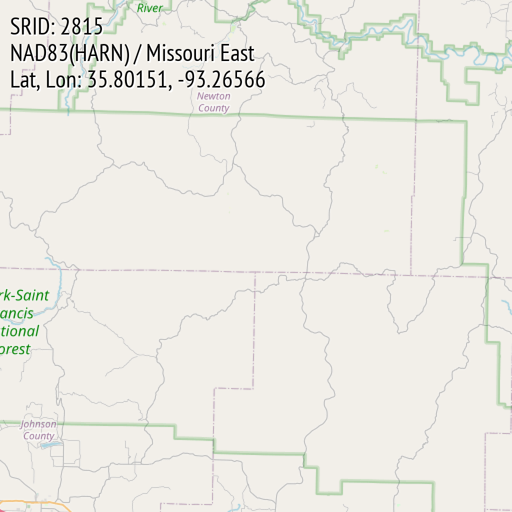 NAD83(HARN) / Missouri East (SRID: 2815, Lat, Lon: 35.80151, -93.26566)