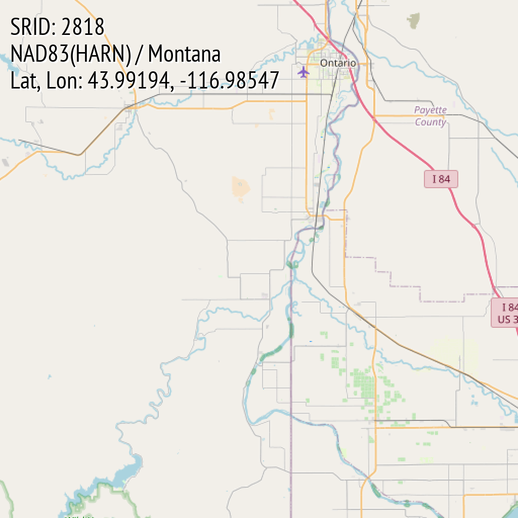 NAD83(HARN) / Montana (SRID: 2818, Lat, Lon: 43.99194, -116.98547)