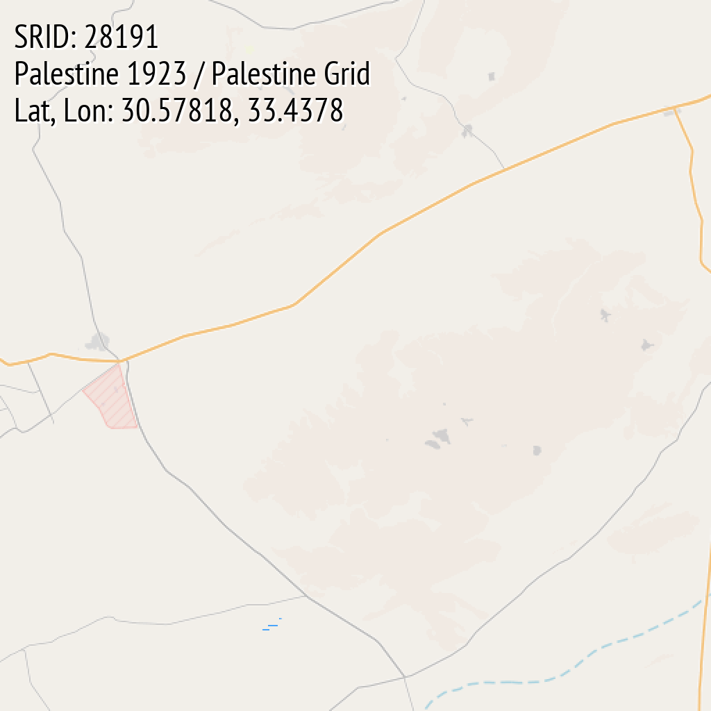 Palestine 1923 / Palestine Grid (SRID: 28191, Lat, Lon: 30.57818, 33.4378)