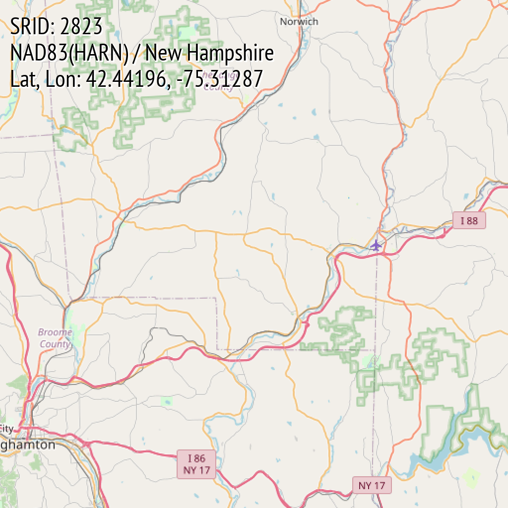 NAD83(HARN) / New Hampshire (SRID: 2823, Lat, Lon: 42.44196, -75.31287)