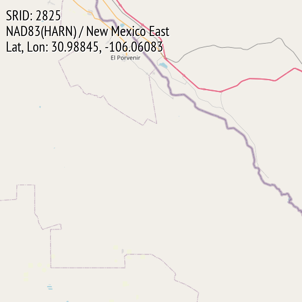 NAD83(HARN) / New Mexico East (SRID: 2825, Lat, Lon: 30.98845, -106.06083)