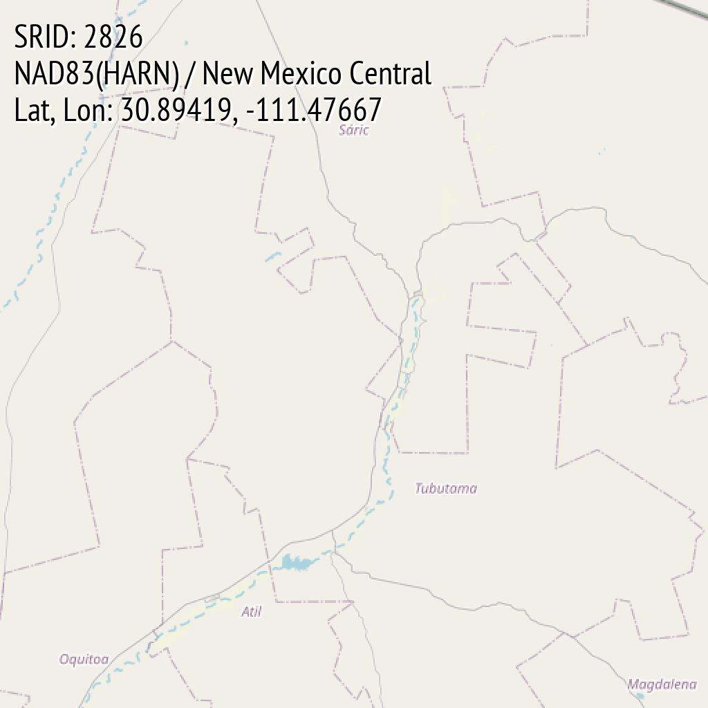 NAD83(HARN) / New Mexico Central (SRID: 2826, Lat, Lon: 30.89419, -111.47667)