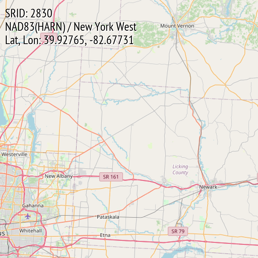 NAD83(HARN) / New York West (SRID: 2830, Lat, Lon: 39.92765, -82.67731)