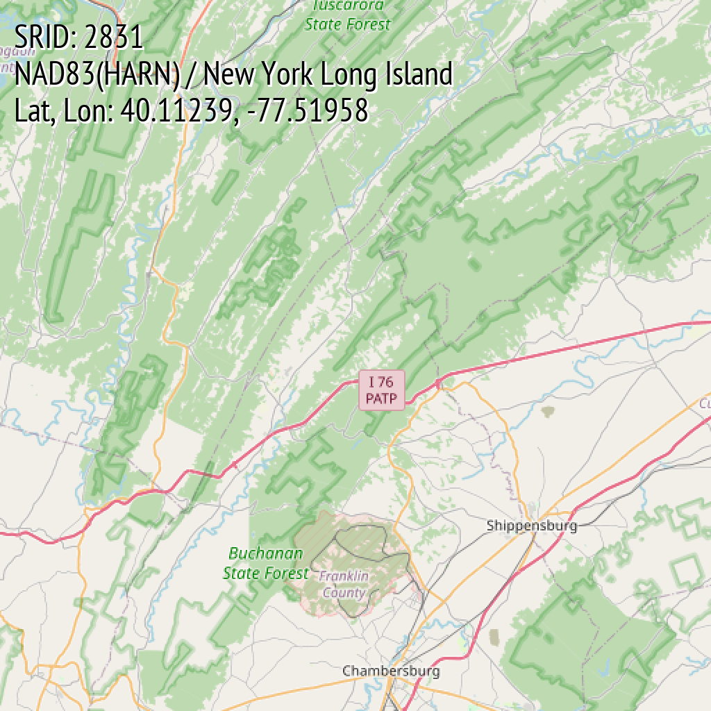 NAD83(HARN) / New York Long Island (SRID: 2831, Lat, Lon: 40.11239, -77.51958)