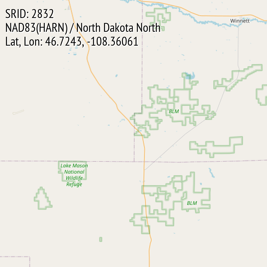 NAD83(HARN) / North Dakota North (SRID: 2832, Lat, Lon: 46.7243, -108.36061)