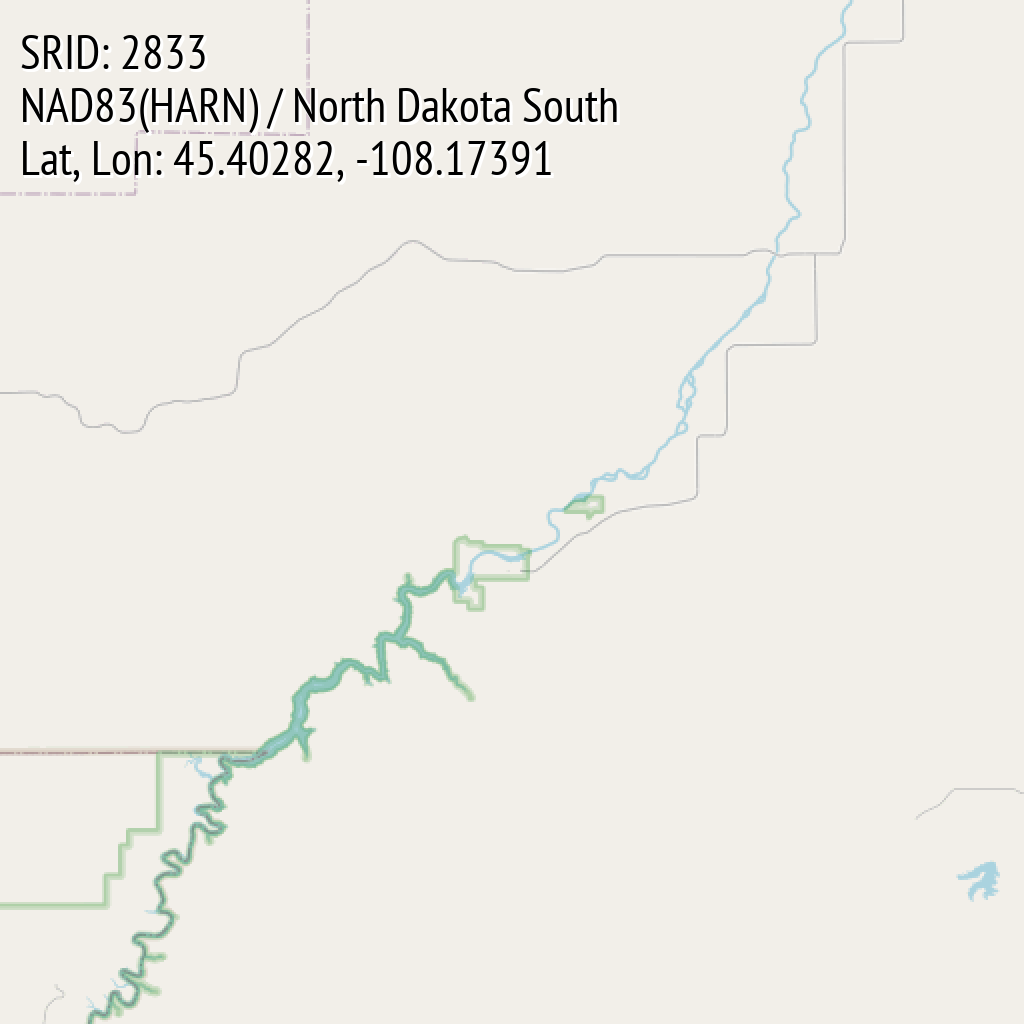 NAD83(HARN) / North Dakota South (SRID: 2833, Lat, Lon: 45.40282, -108.17391)