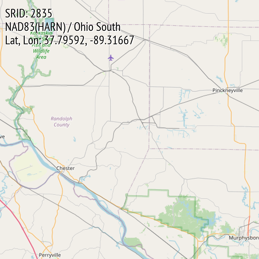 NAD83(HARN) / Ohio South (SRID: 2835, Lat, Lon: 37.79592, -89.31667)
