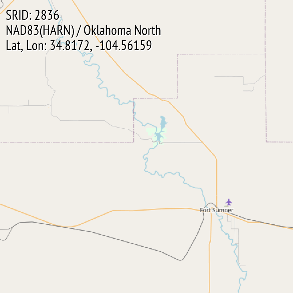 NAD83(HARN) / Oklahoma North (SRID: 2836, Lat, Lon: 34.8172, -104.56159)