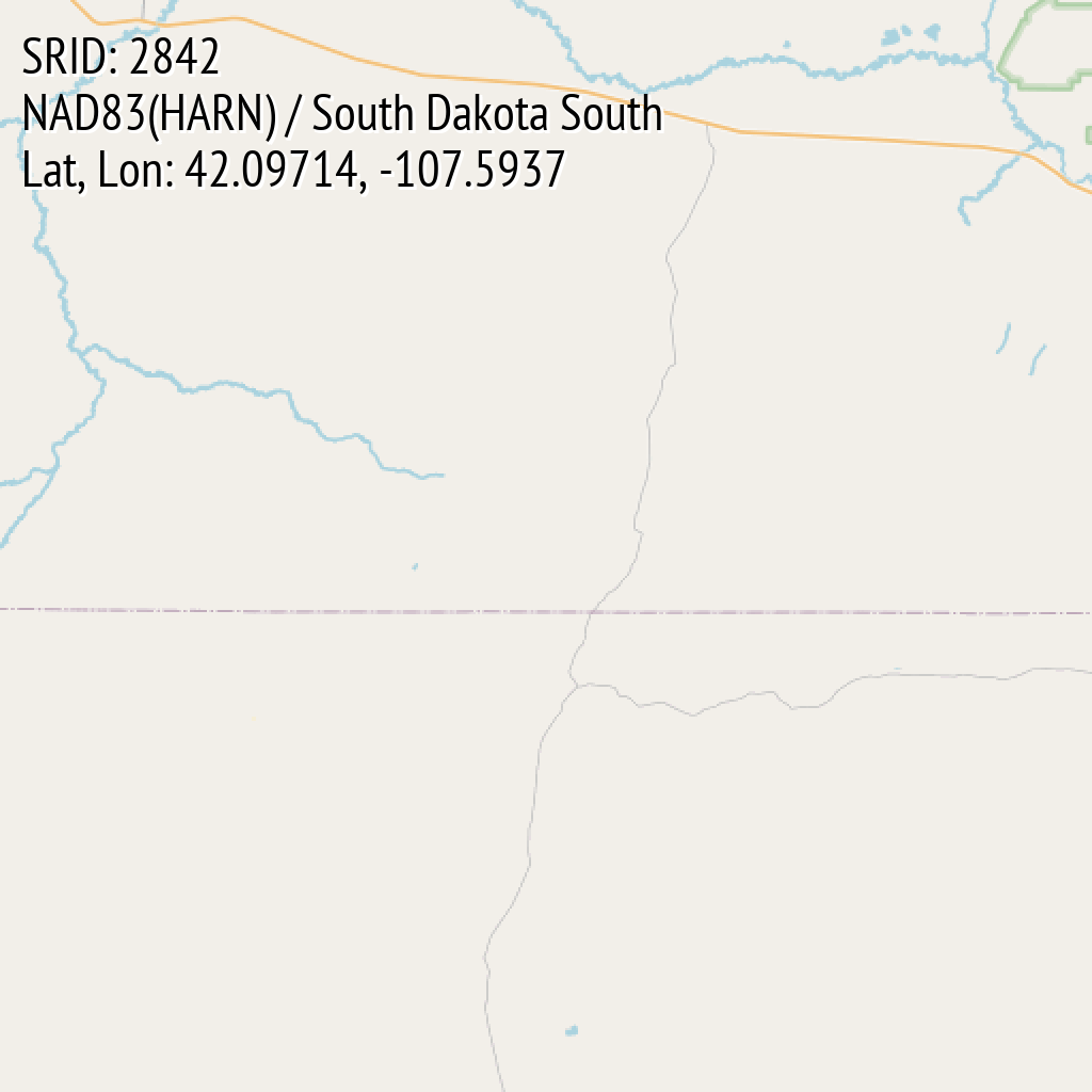 NAD83(HARN) / South Dakota South (SRID: 2842, Lat, Lon: 42.09714, -107.5937)