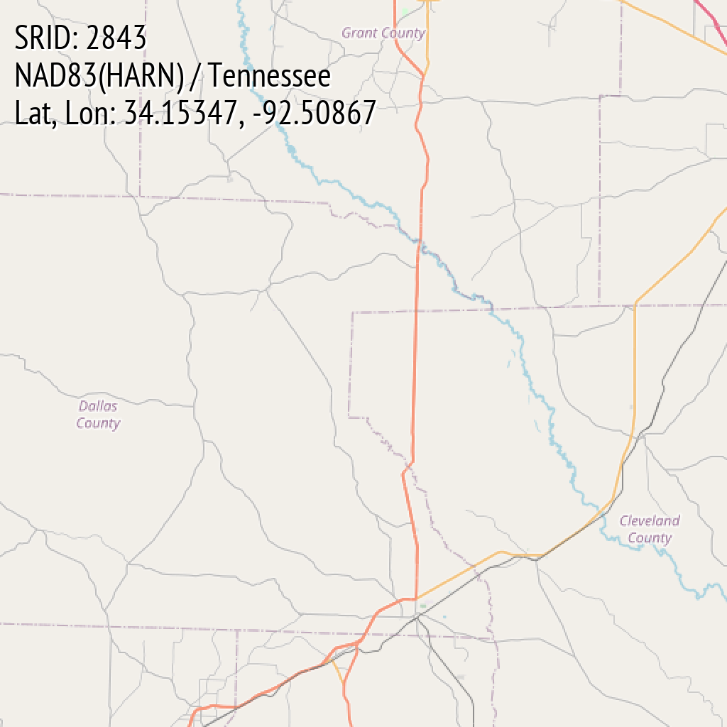NAD83(HARN) / Tennessee (SRID: 2843, Lat, Lon: 34.15347, -92.50867)