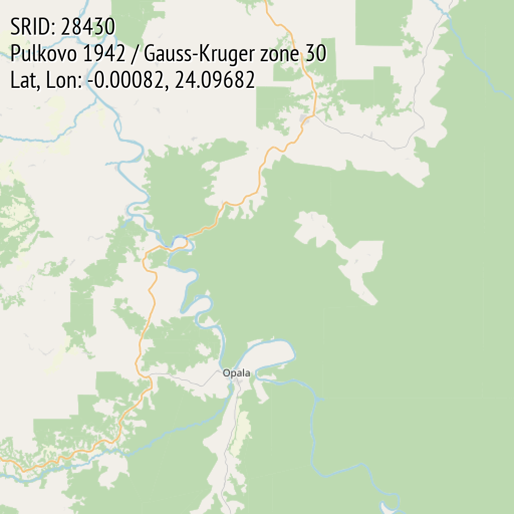 Pulkovo 1942 / Gauss-Kruger zone 30 (SRID: 28430, Lat, Lon: -0.00082, 24.09682)
