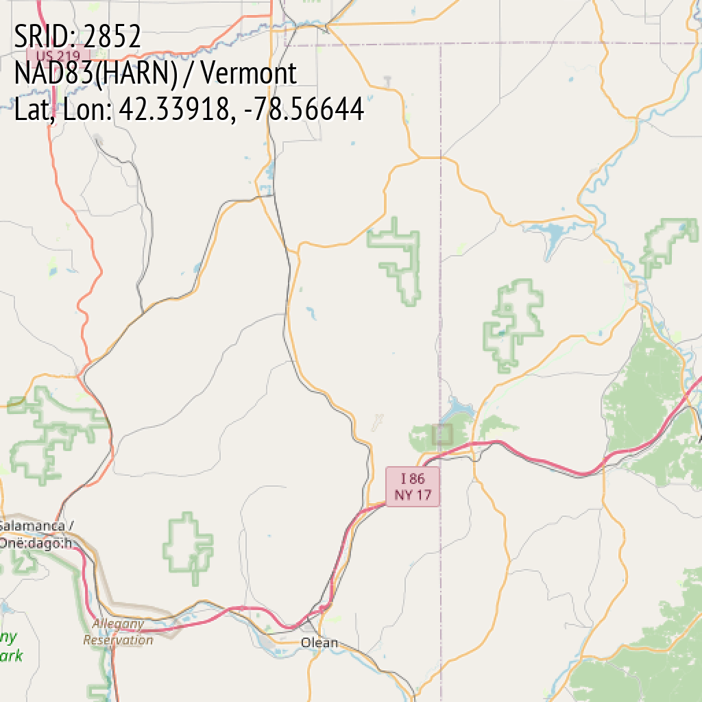 NAD83(HARN) / Vermont (SRID: 2852, Lat, Lon: 42.33918, -78.56644)