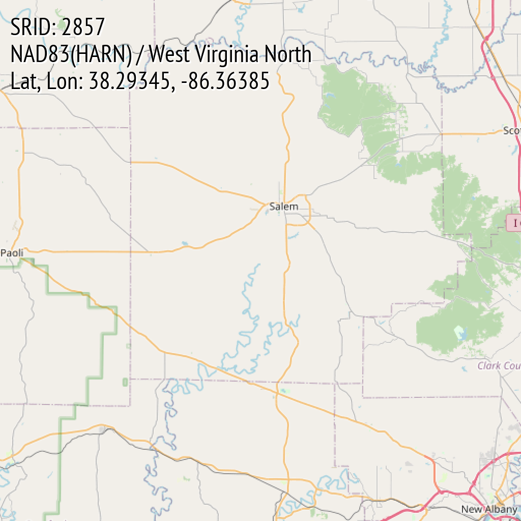 NAD83(HARN) / West Virginia North (SRID: 2857, Lat, Lon: 38.29345, -86.36385)