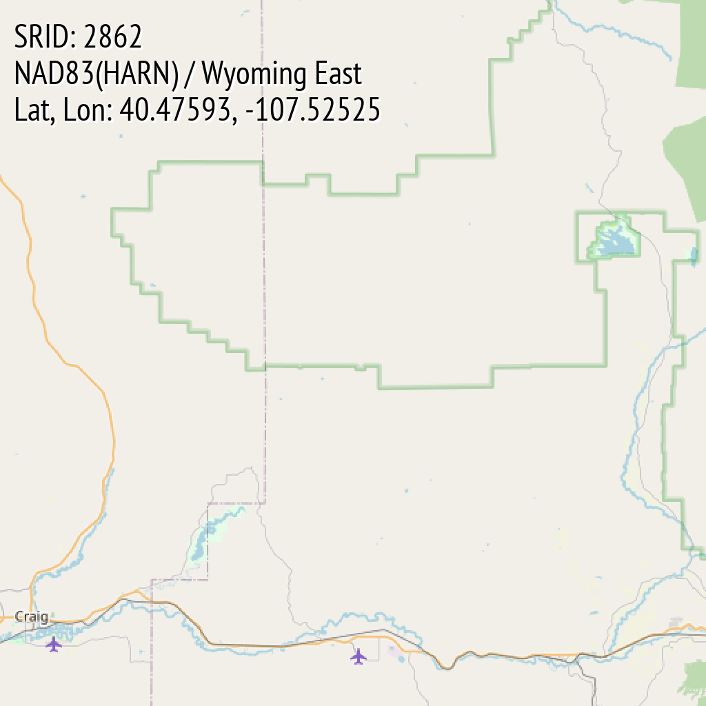 NAD83(HARN) / Wyoming East (SRID: 2862, Lat, Lon: 40.47593, -107.52525)