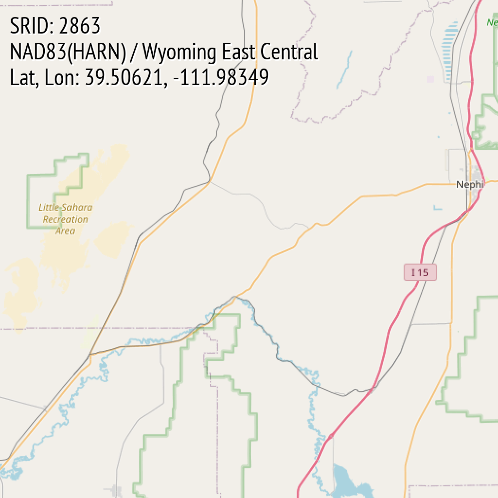 NAD83(HARN) / Wyoming East Central (SRID: 2863, Lat, Lon: 39.50621, -111.98349)