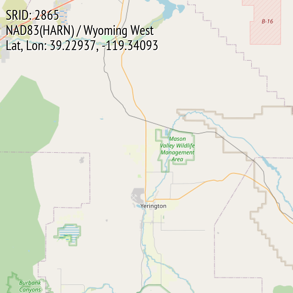 NAD83(HARN) / Wyoming West (SRID: 2865, Lat, Lon: 39.22937, -119.34093)