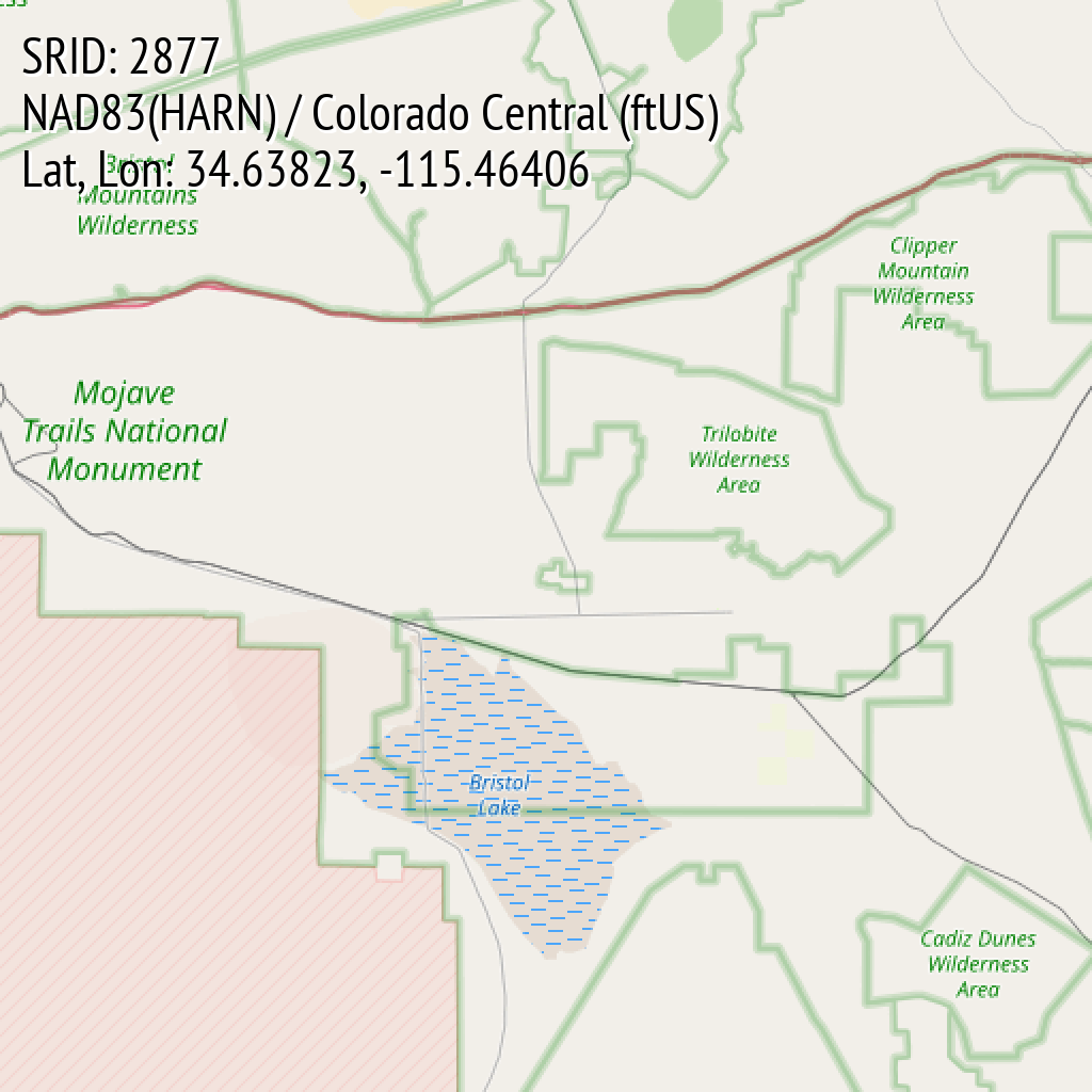 NAD83(HARN) / Colorado Central (ftUS) (SRID: 2877, Lat, Lon: 34.63823, -115.46406)