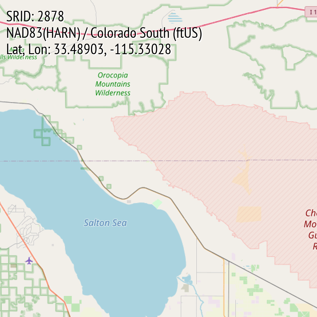 NAD83(HARN) / Colorado South (ftUS) (SRID: 2878, Lat, Lon: 33.48903, -115.33028)