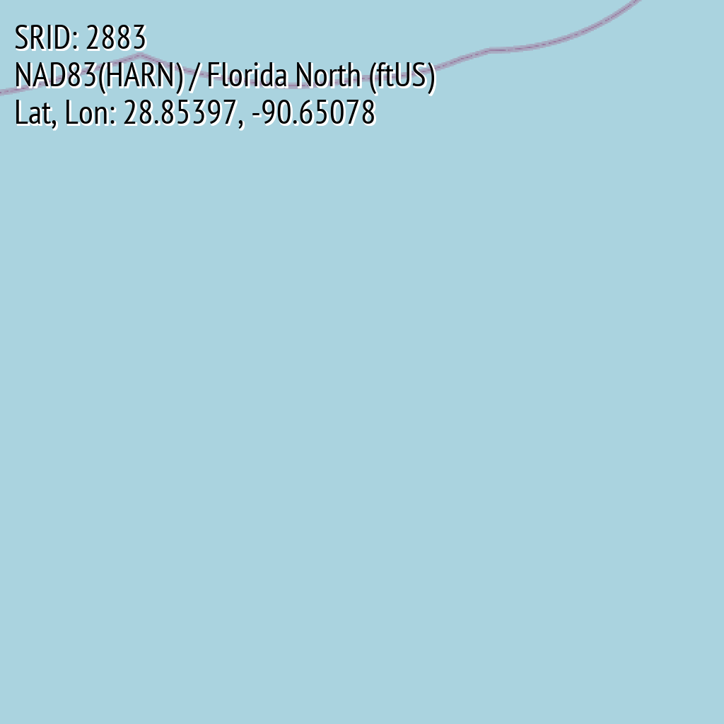NAD83(HARN) / Florida North (ftUS) (SRID: 2883, Lat, Lon: 28.85397, -90.65078)