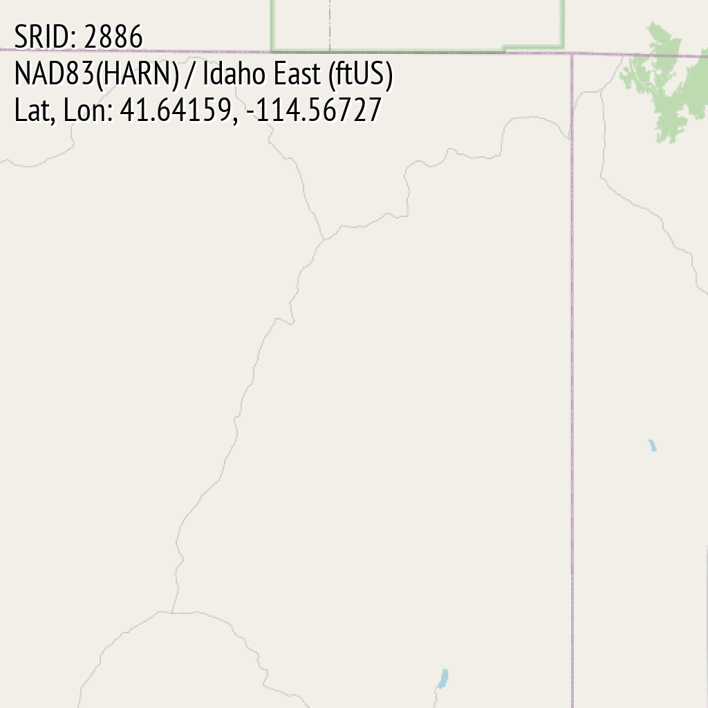 NAD83(HARN) / Idaho East (ftUS) (SRID: 2886, Lat, Lon: 41.64159, -114.56727)