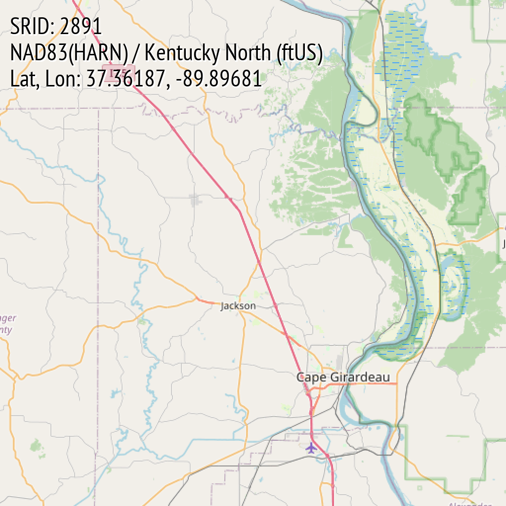 NAD83(HARN) / Kentucky North (ftUS) (SRID: 2891, Lat, Lon: 37.36187, -89.89681)