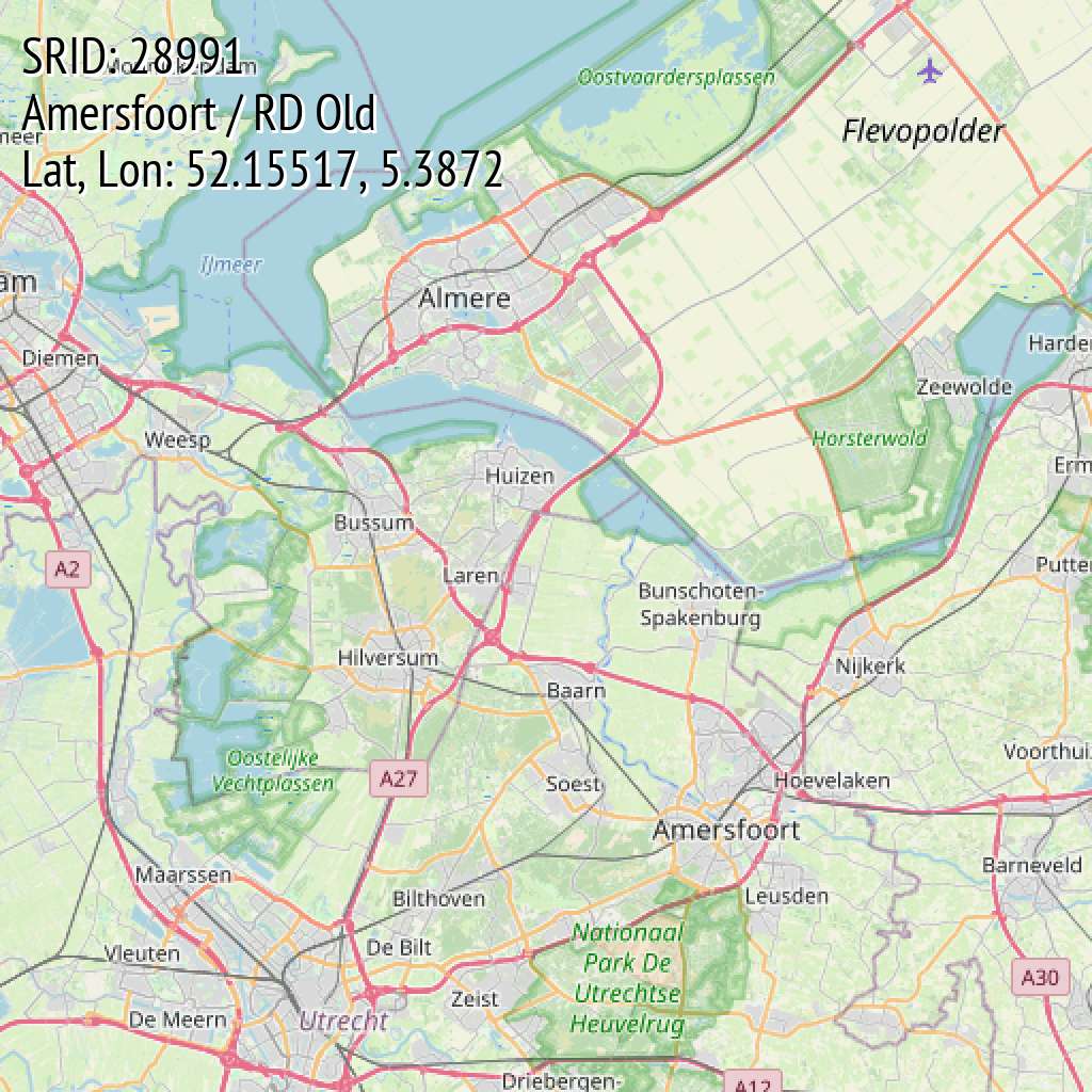 Amersfoort / RD Old (SRID: 28991, Lat, Lon: 52.15517, 5.3872)
