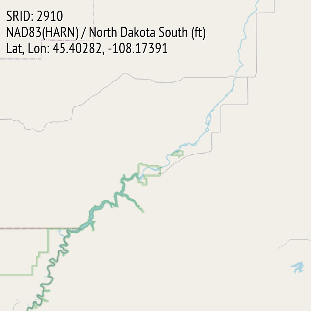 NAD83(HARN) / North Dakota South (ft) (SRID: 2910, Lat, Lon: 45.40282, -108.17391)