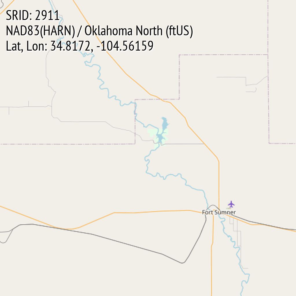 NAD83(HARN) / Oklahoma North (ftUS) (SRID: 2911, Lat, Lon: 34.8172, -104.56159)