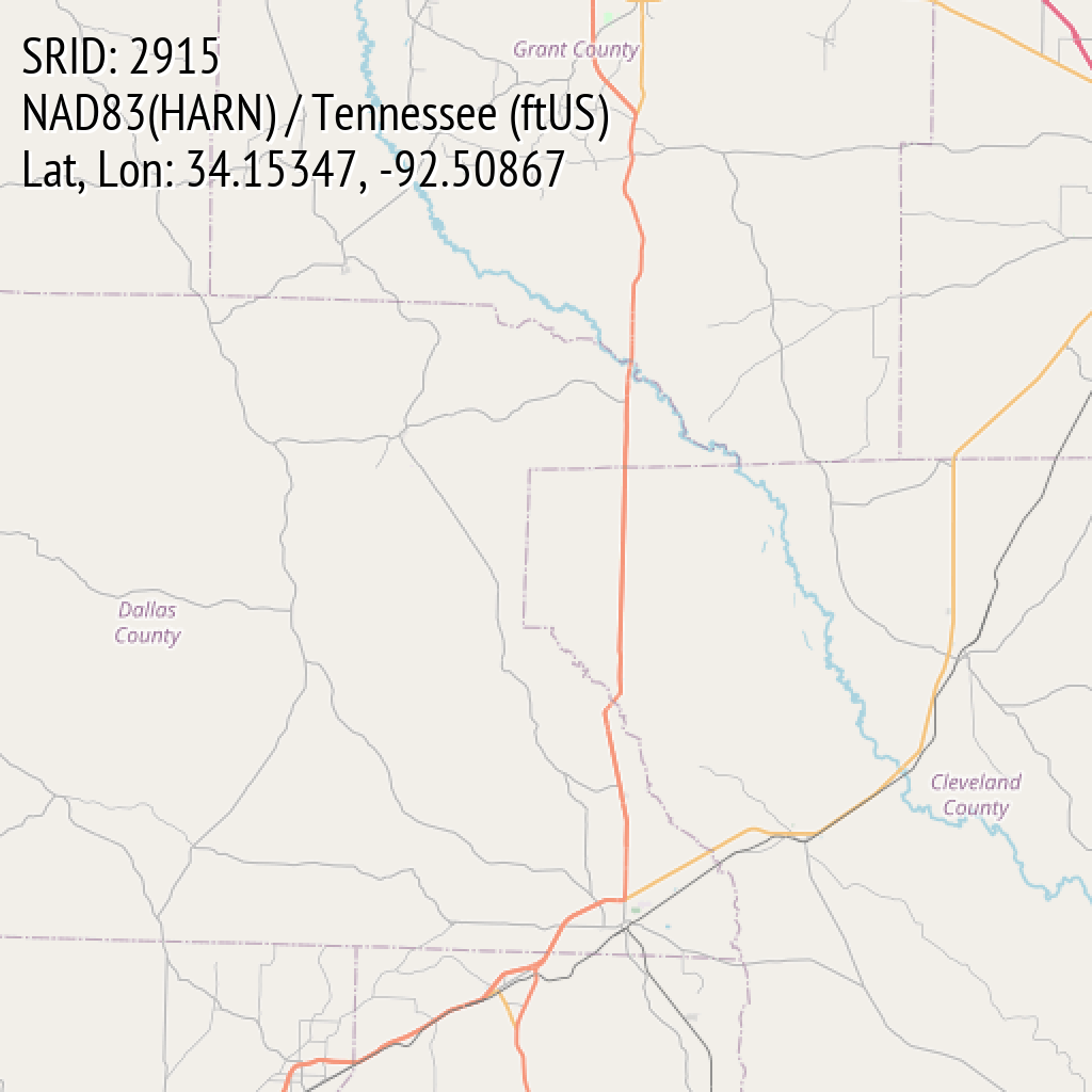 NAD83(HARN) / Tennessee (ftUS) (SRID: 2915, Lat, Lon: 34.15347, -92.50867)