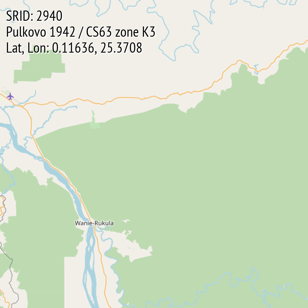 Pulkovo 1942 / CS63 zone K3 (SRID: 2940, Lat, Lon: 0.11636, 25.3708)