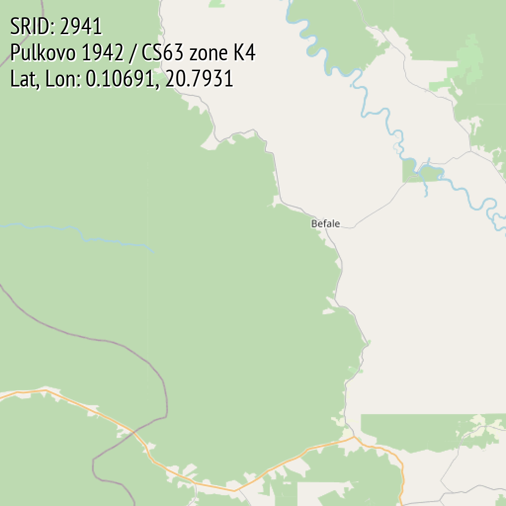 Pulkovo 1942 / CS63 zone K4 (SRID: 2941, Lat, Lon: 0.10691, 20.7931)