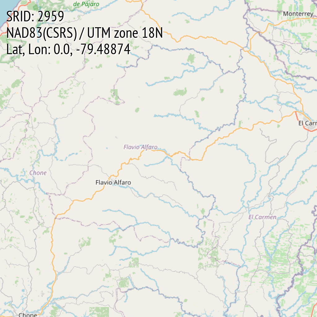 NAD83(CSRS) / UTM zone 18N (SRID: 2959, Lat, Lon: 0.0, -79.48874)