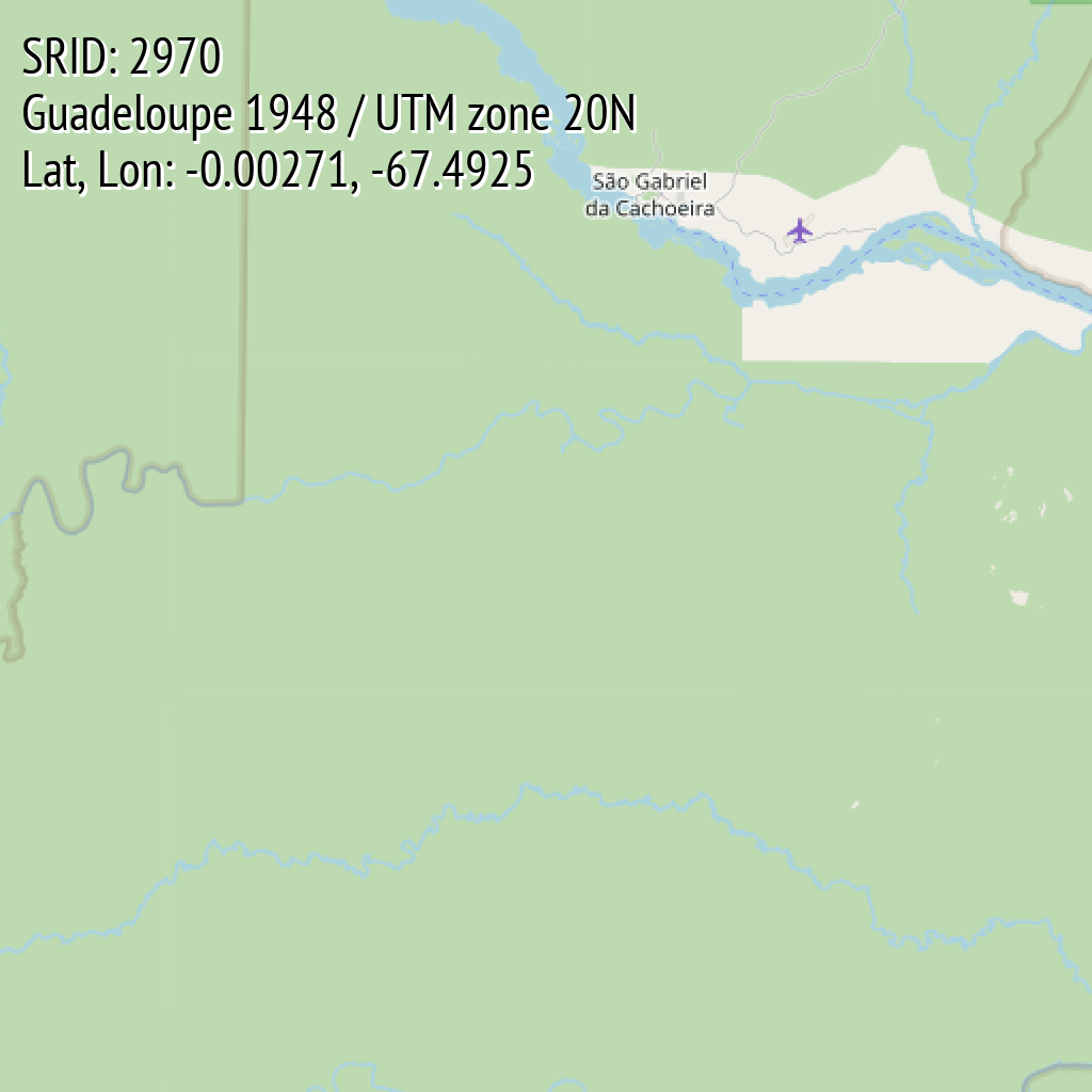 Guadeloupe 1948 / UTM zone 20N (SRID: 2970, Lat, Lon: -0.00271, -67.4925)