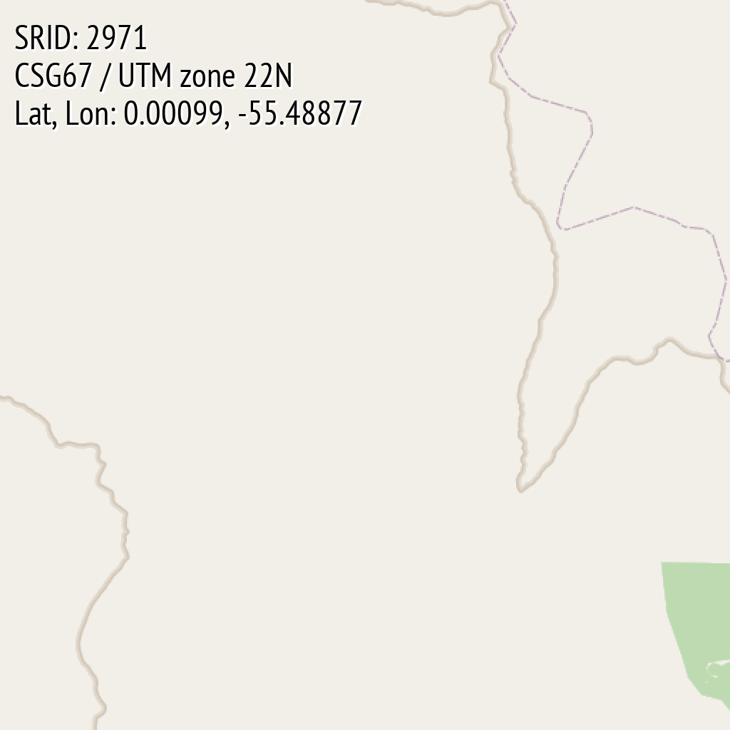 CSG67 / UTM zone 22N (SRID: 2971, Lat, Lon: 0.00099, -55.48877)