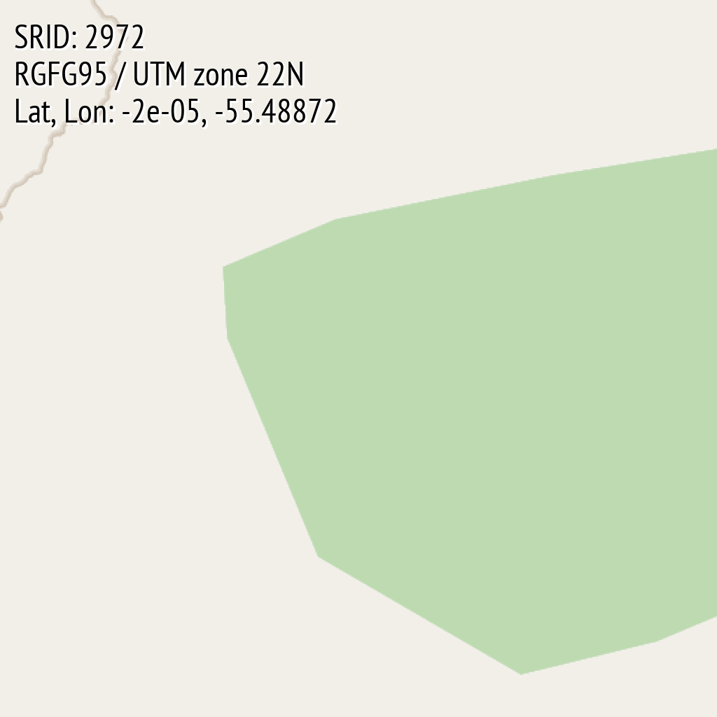 RGFG95 / UTM zone 22N (SRID: 2972, Lat, Lon: -2e-05, -55.48872)