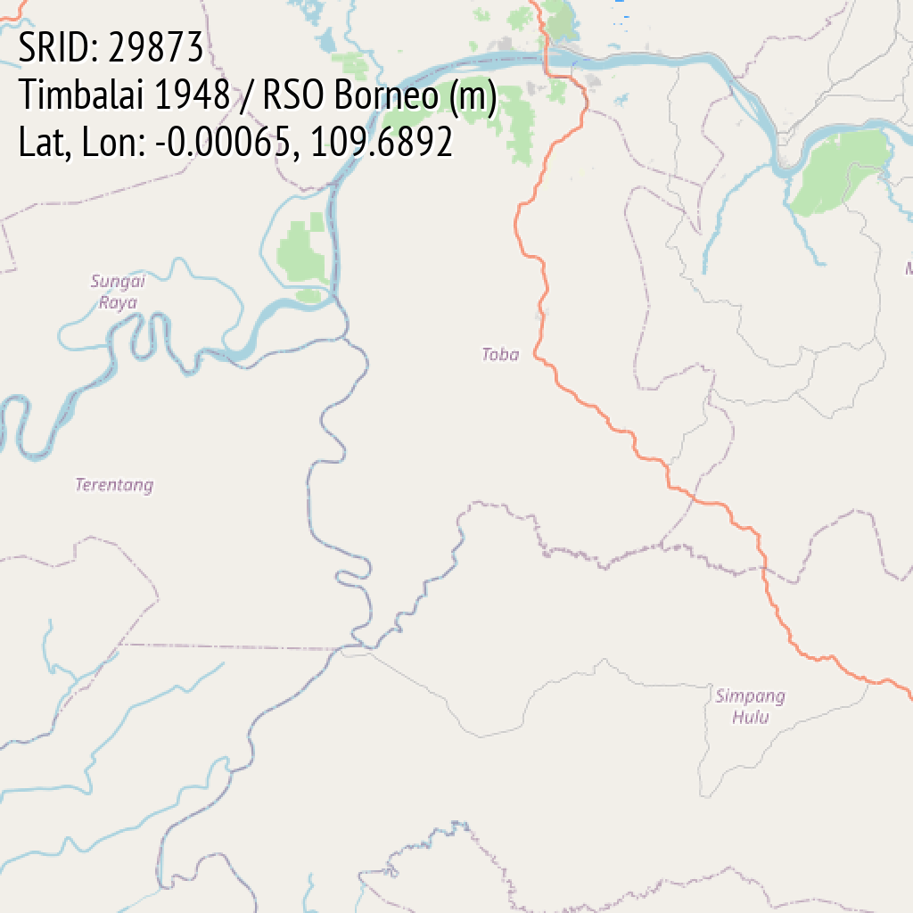 Timbalai 1948 / RSO Borneo (m) (SRID: 29873, Lat, Lon: -0.00065, 109.6892)