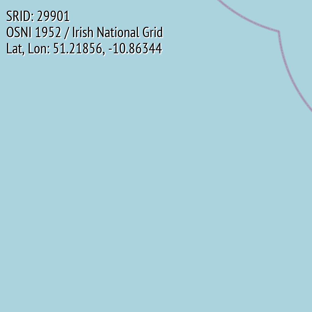 OSNI 1952 / Irish National Grid (SRID: 29901, Lat, Lon: 51.21856, -10.86344)