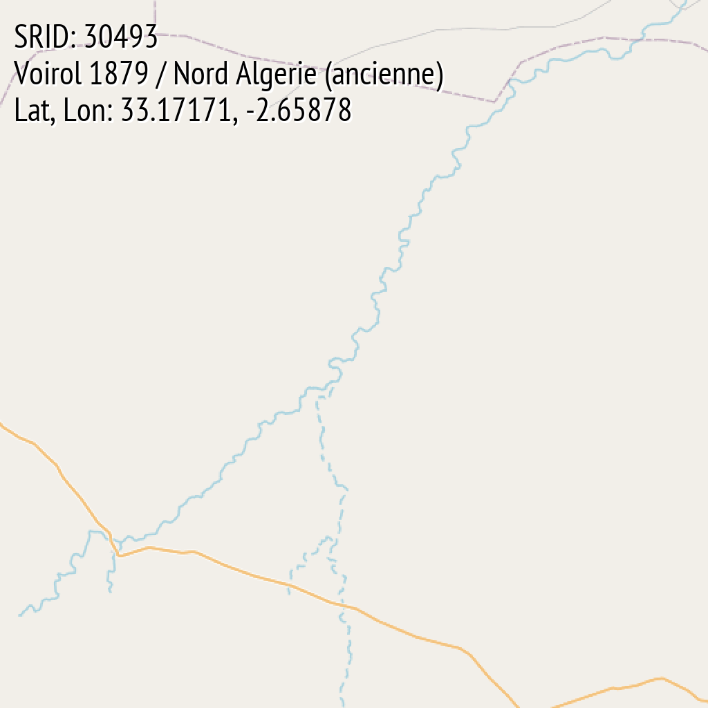 Voirol 1879 / Nord Algerie (ancienne) (SRID: 30493, Lat, Lon: 33.17171, -2.65878)